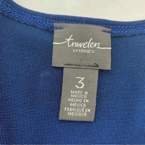 Chicos Travelers 3 Cardigan Woman  Extra Large  Blue Open Slinky Knit 3/4 Sleeve - Picture 7 of 11